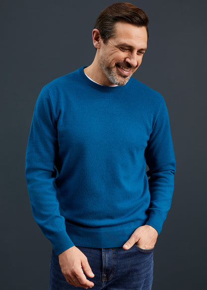Men's Geelong Lambswool Crew Neck Jumper In Teal 