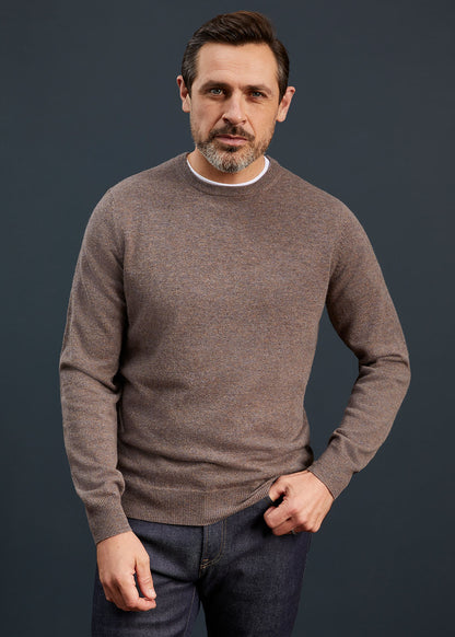 Men's Geelong Lambswool Crew Neck Jumper In Tobacco