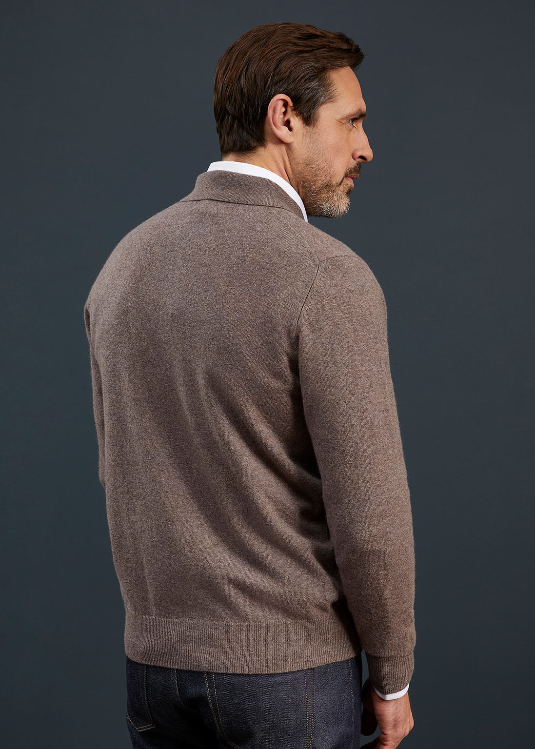 Men's Geelong Lambswool Long Sleeve Polo Shirt in Tobacco