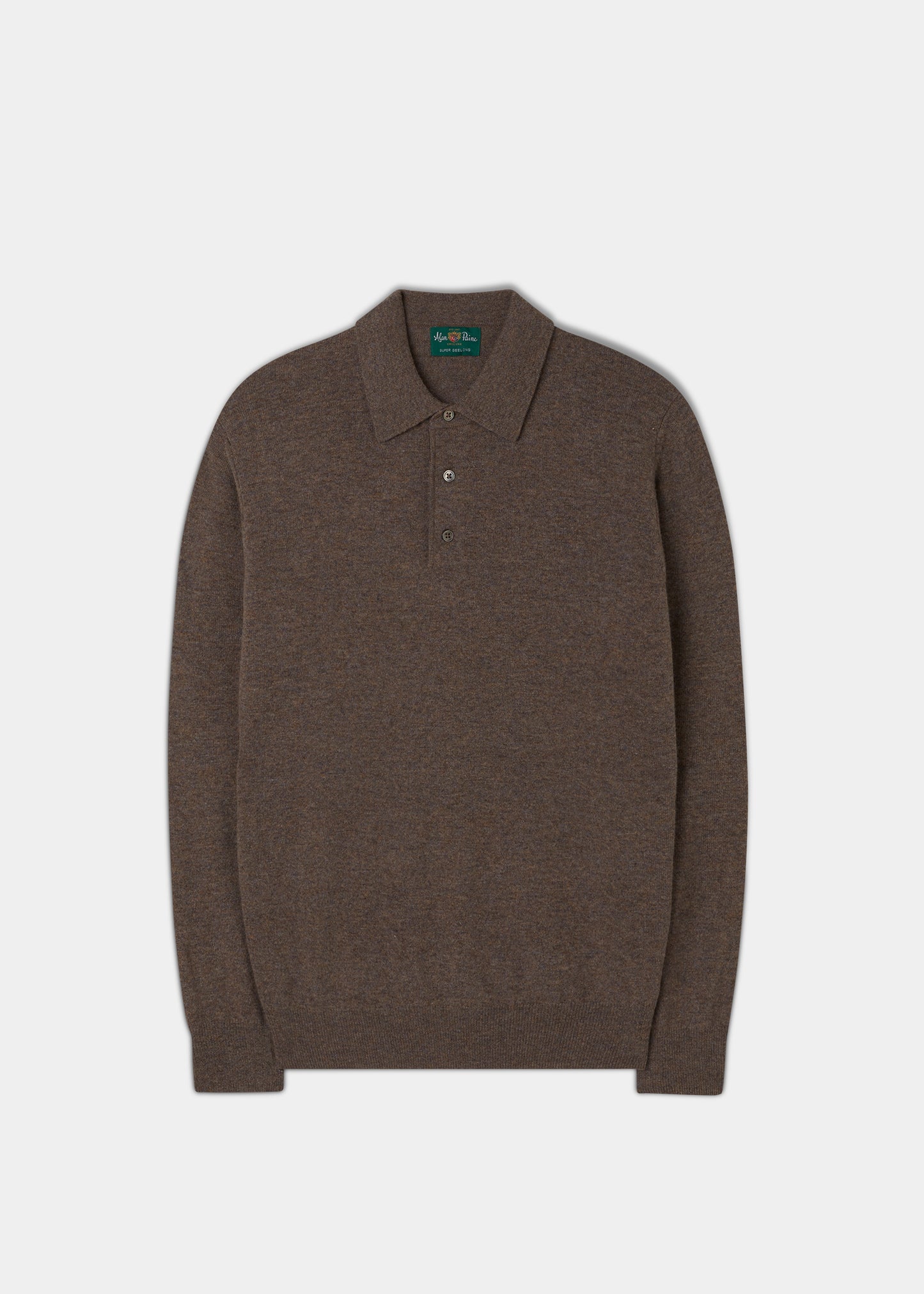 Men's Geelong Lambswool Long Sleeve Polo Shirt in Tobacco