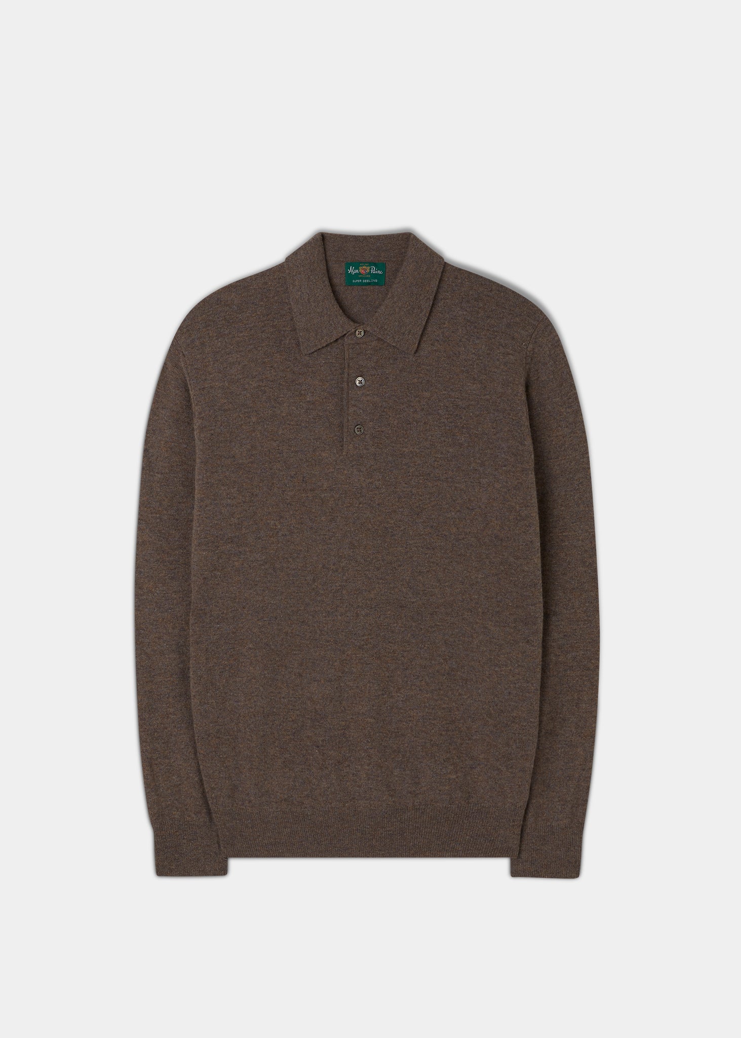 Men's Geelong Lambswool Long Sleeve Polo Shirt in Tobacco