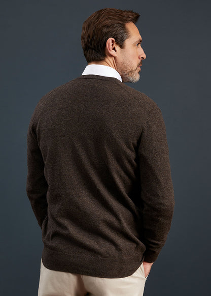 Men's Geelong Lambswool Cardigan in Chocolate