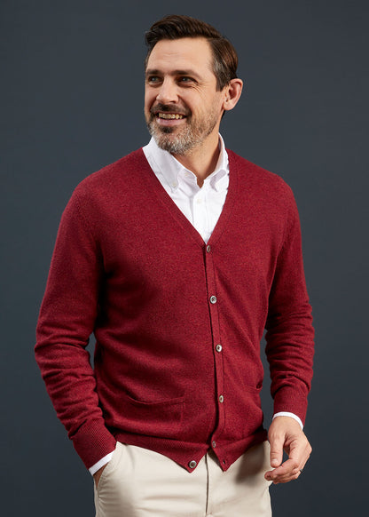 Men's Geelong Lambswool Cardigan in Redwood