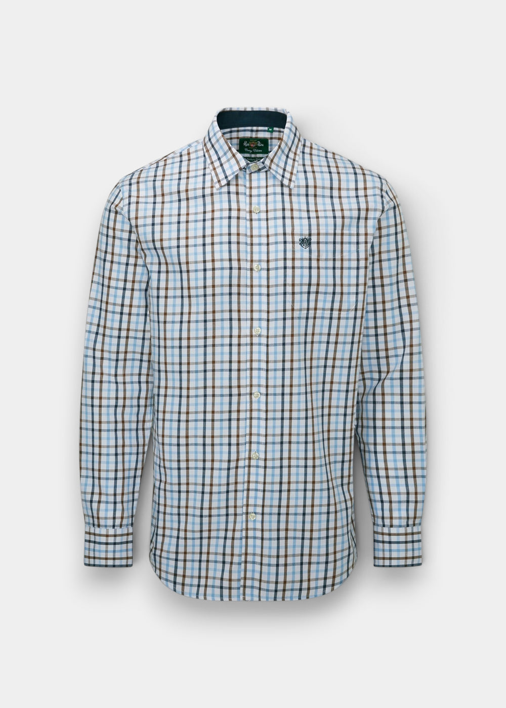 Regular fit Aylesbury Cotton Country Check Shirt for men in blue plaid with long sleeves and button-up front.