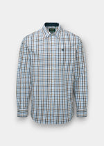 Regular fit Aylesbury Cotton Country Check Shirt for men in blue plaid with long sleeves and button-up front.