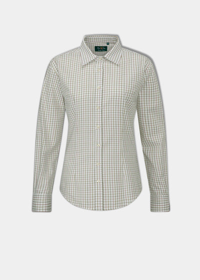 Bromford Ladies Cotton Shirt In Olive Check - Regular Fit