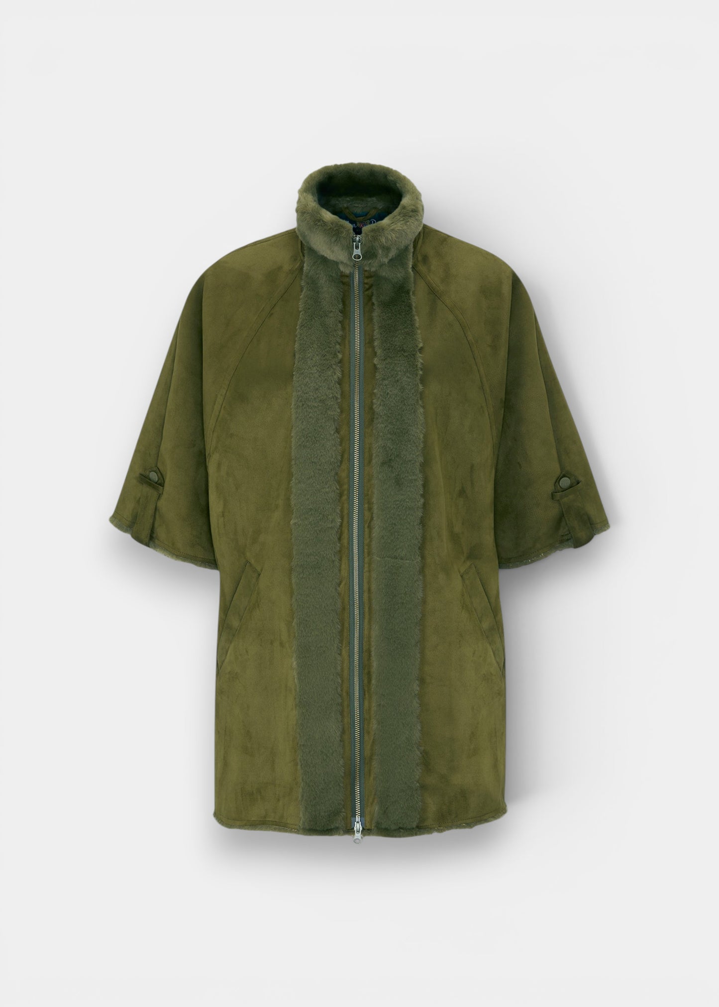 Surrey Ladies Wool & Faux Fur Water Repellent Cape in Olive  -  Regular Fit
