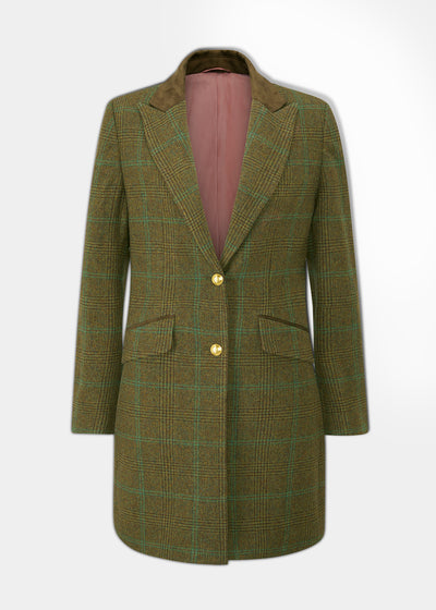 Surrey Ladies Mid-Thigh Tweed Coat In Marsh