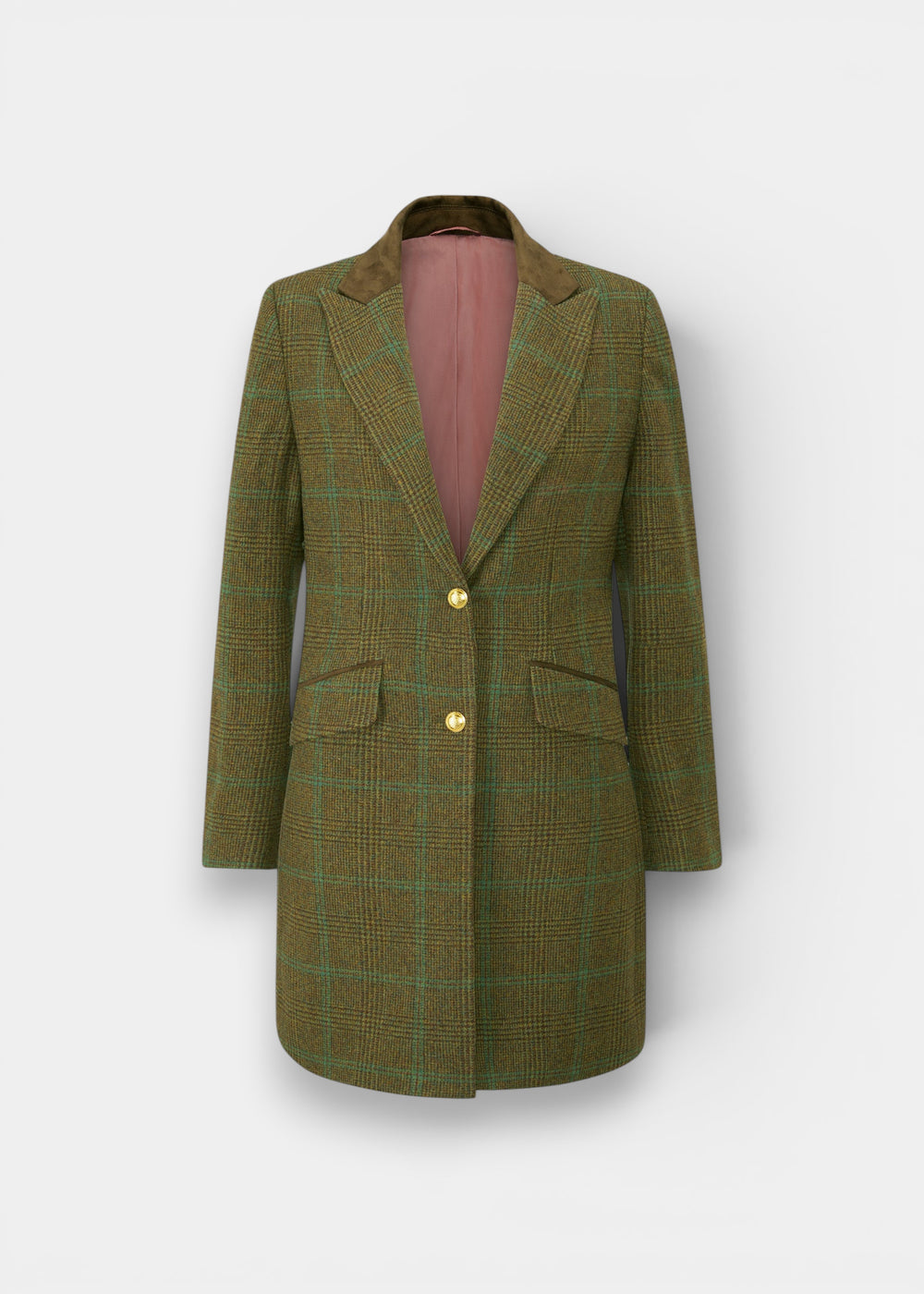 Surrey Ladies Tweed Water Repellent Mid-Thigh Coat in Marsh  -  Regular Fit