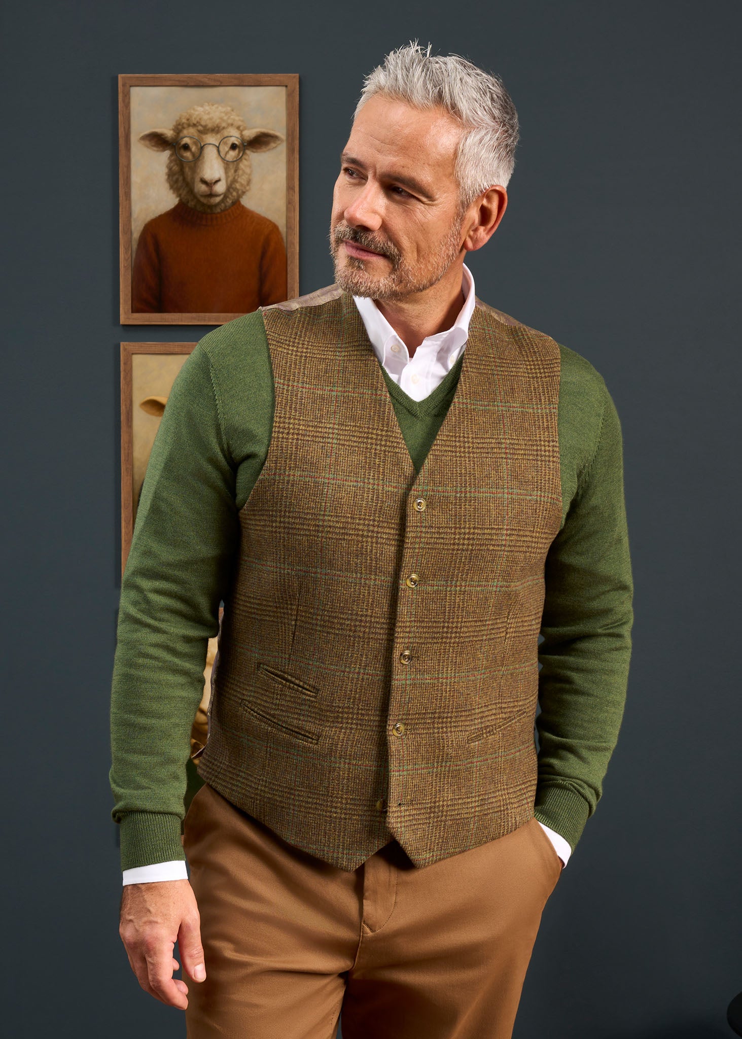 Surrey Men's Tweed Lined Country Waistcoat In Marsh 
