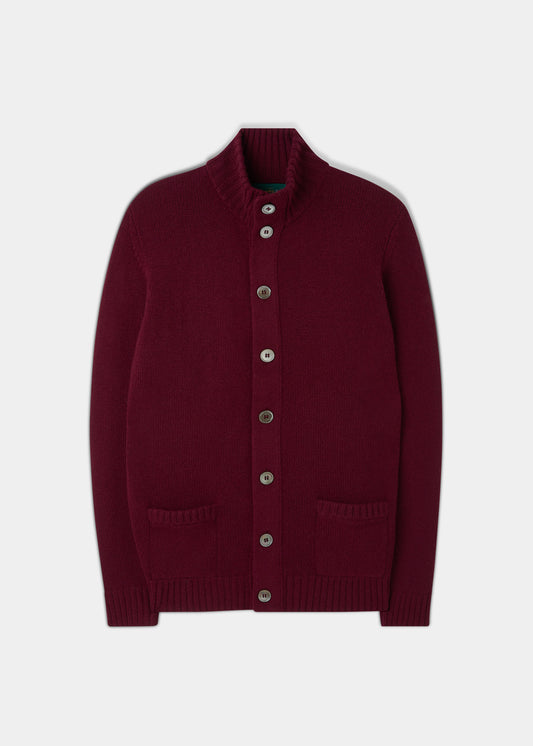 Landford Herrenpullover aus Lammwolle mit Knöpfen in Bordeaux – normale Passform