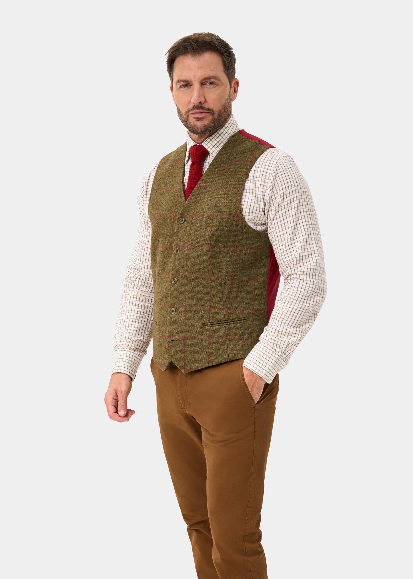 Combrook Men's Tweed Water Repellent Lined-Back Waistcoat in Sage  -  Regular Fit