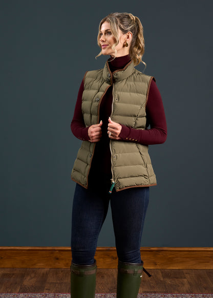 Calsall Ladies Quilted Gilet In Olive