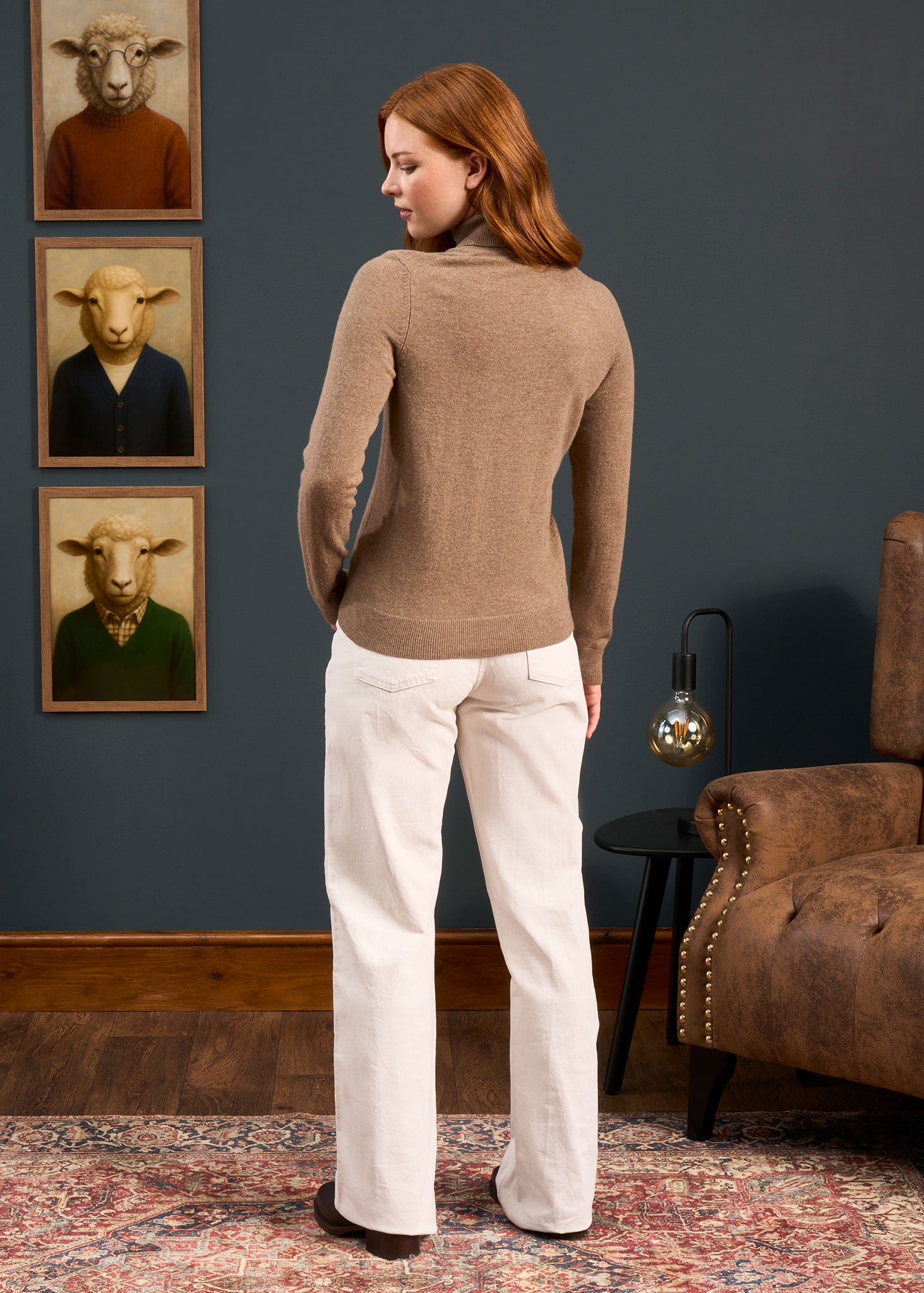 Clara Ladies Wool and Cashmere Roll Neck Jumper In Pecan