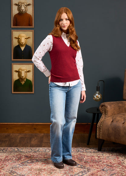 Erin Luxury Vee Neck Tank Top in Berry