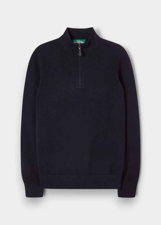 Cairns Geelong Wool Quarter Zip Jumper In Dark Navy - Regular Fit