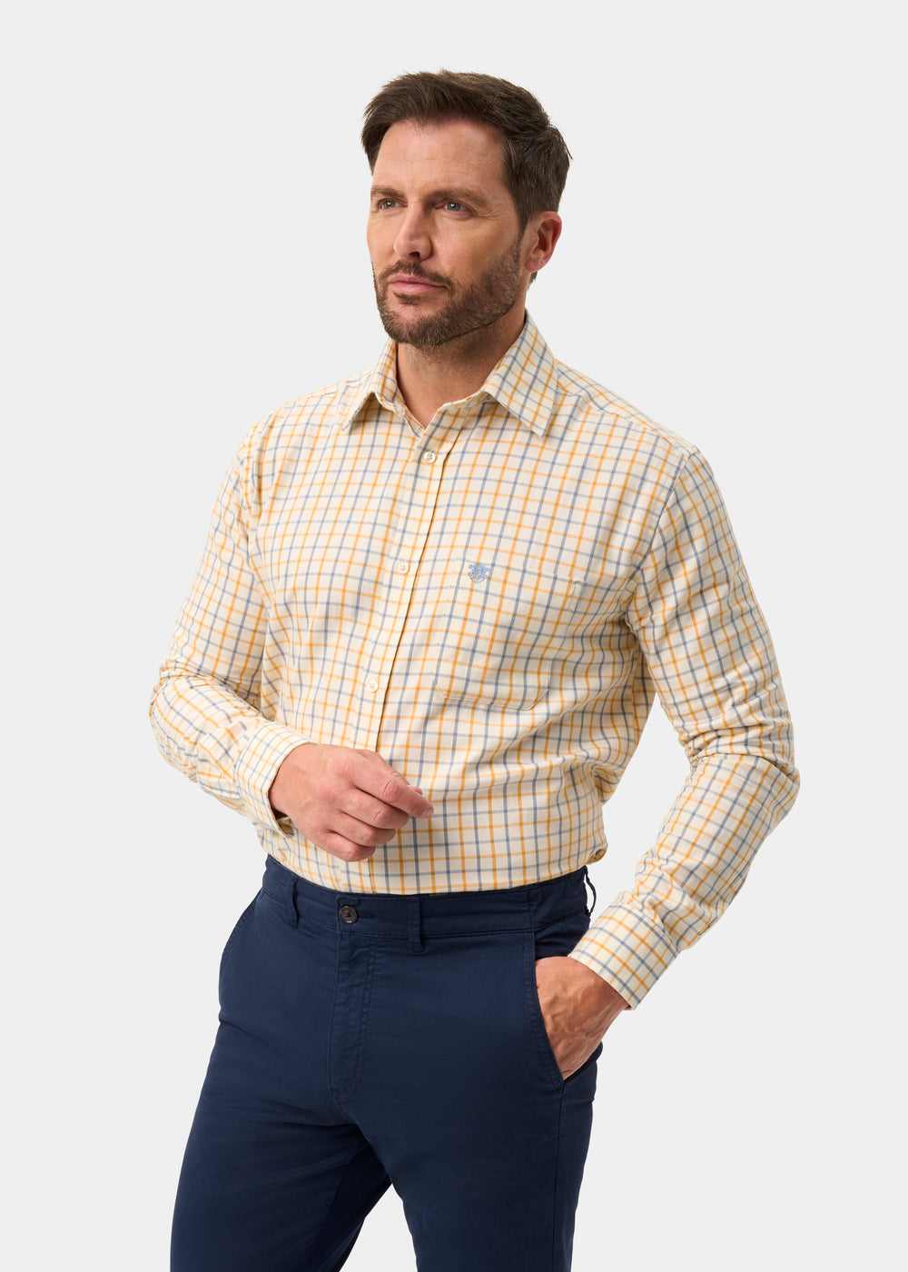 Ilkley Men's Blue and Gold Country Check Shirt - Shooting Fit
