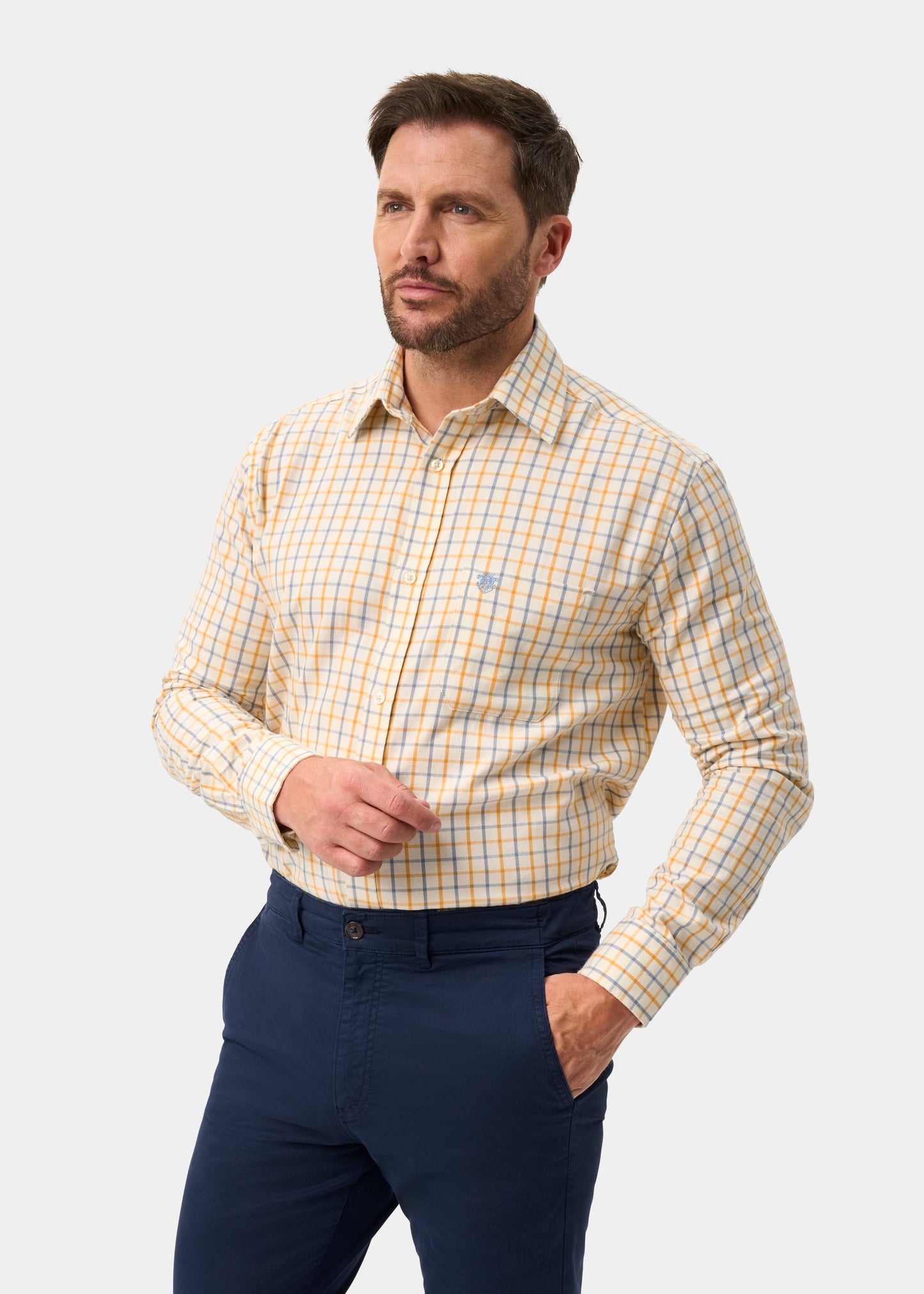 Ilkley Men's Blue and Gold Country Check Shirt - Shooting Fit