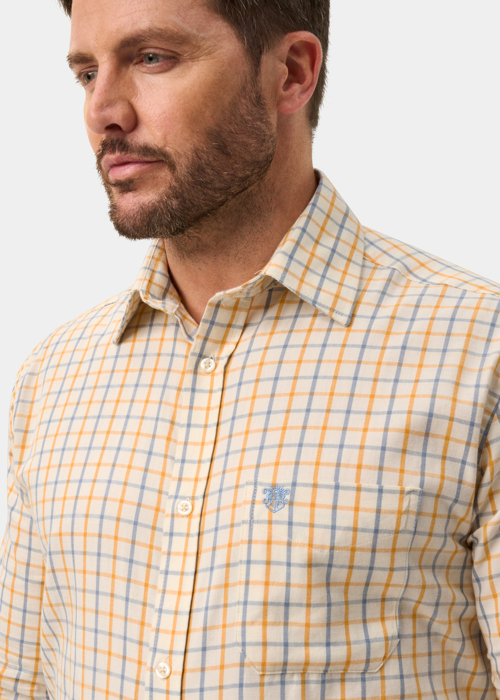 Ilkley Men's Blue and Gold Country Check Shirt - Shooting Fit