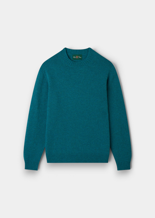 Kinnadie Supersoft Shetland Wool Crew Neck Jumper in Larkspur, regular fit, shown on a plain white background.