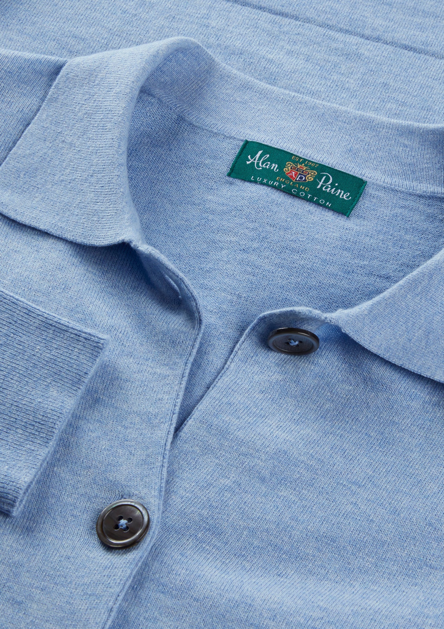 Ladies Cotton Cashmere Collared Cardigan in Light Blue