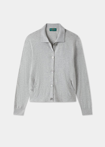 Ladies Cotton Cashmere Collared Cardigan in Light Grey