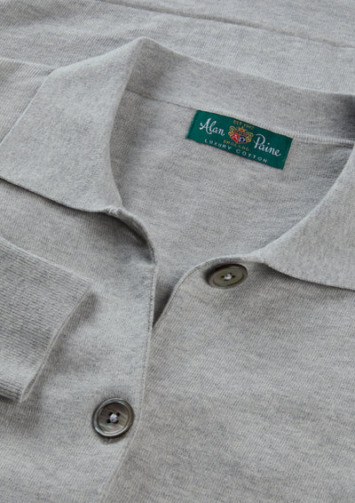 Ladies Cotton Cashmere Collared Cardigan in Light Grey