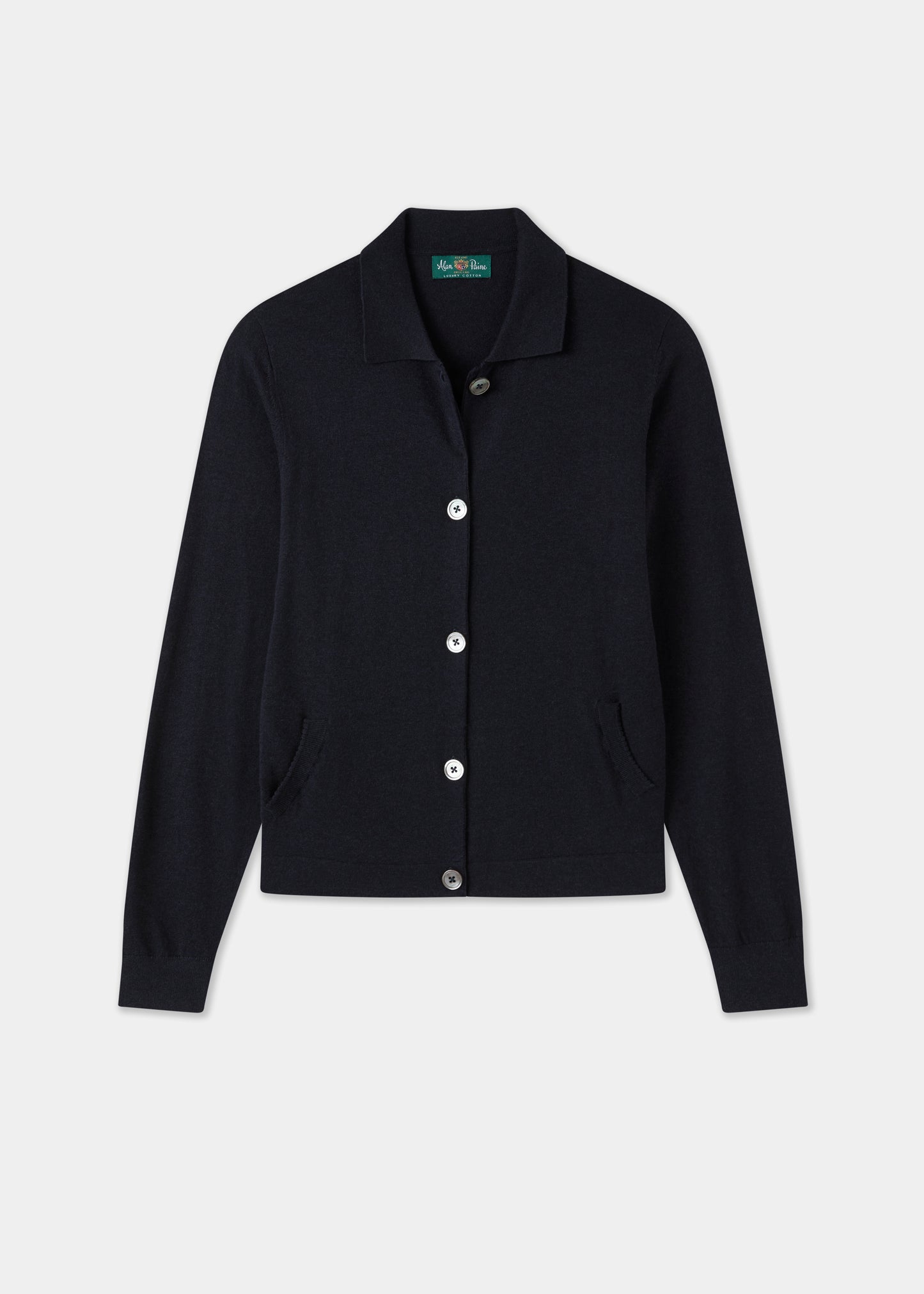 Ladies Cotton Cashmere Collared Cardigan in Navy
