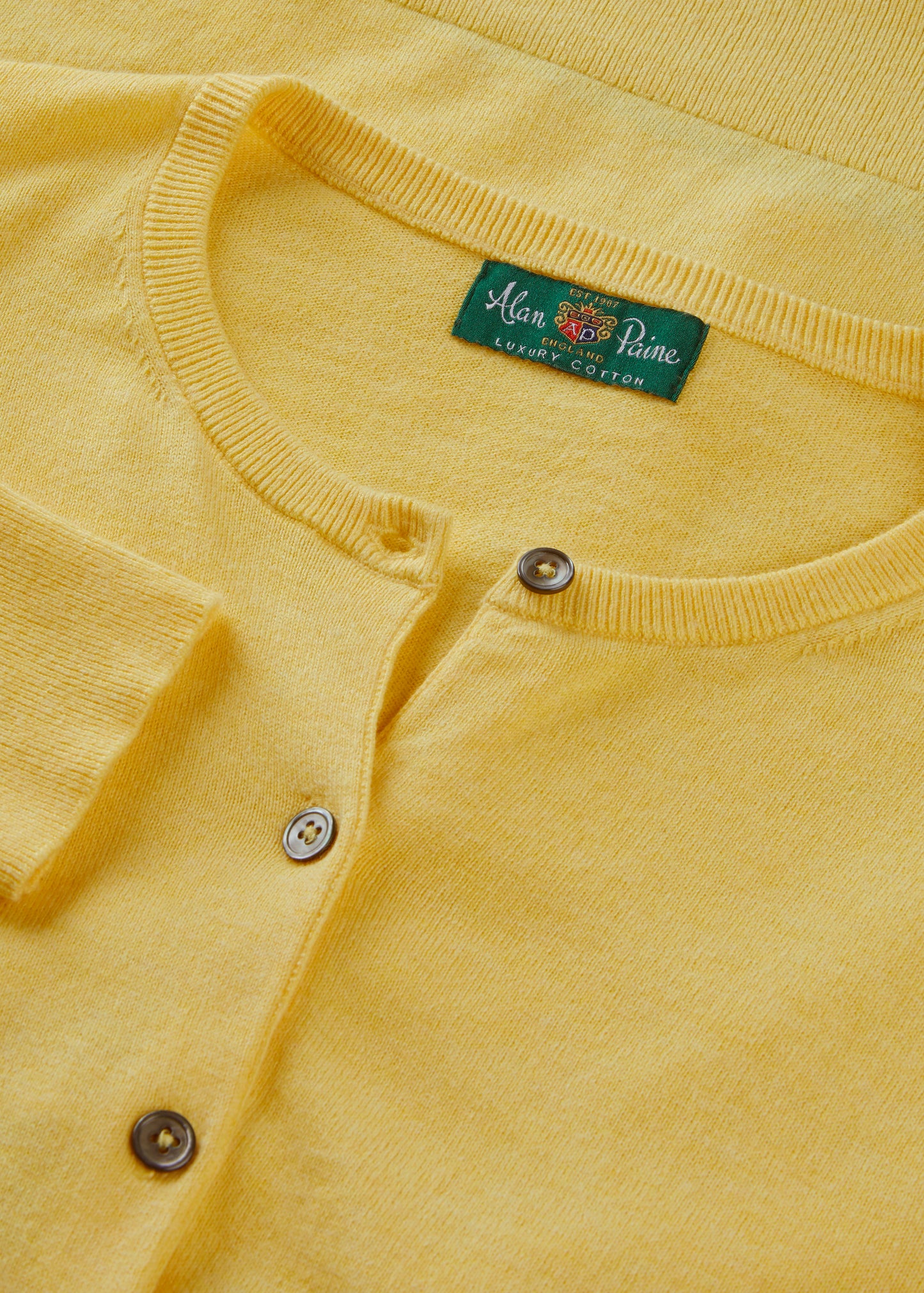 Ladies Cotton Cashmere Crew Neck Cardigan in Yellow