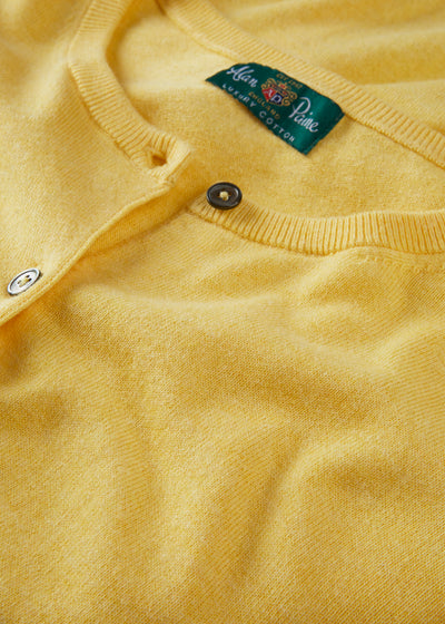 Ladies Cotton Cashmere Crew Neck Cardigan in Yellow