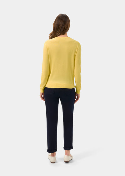 Ladies Cotton Cashmere Crew Neck Cardigan in Yellow