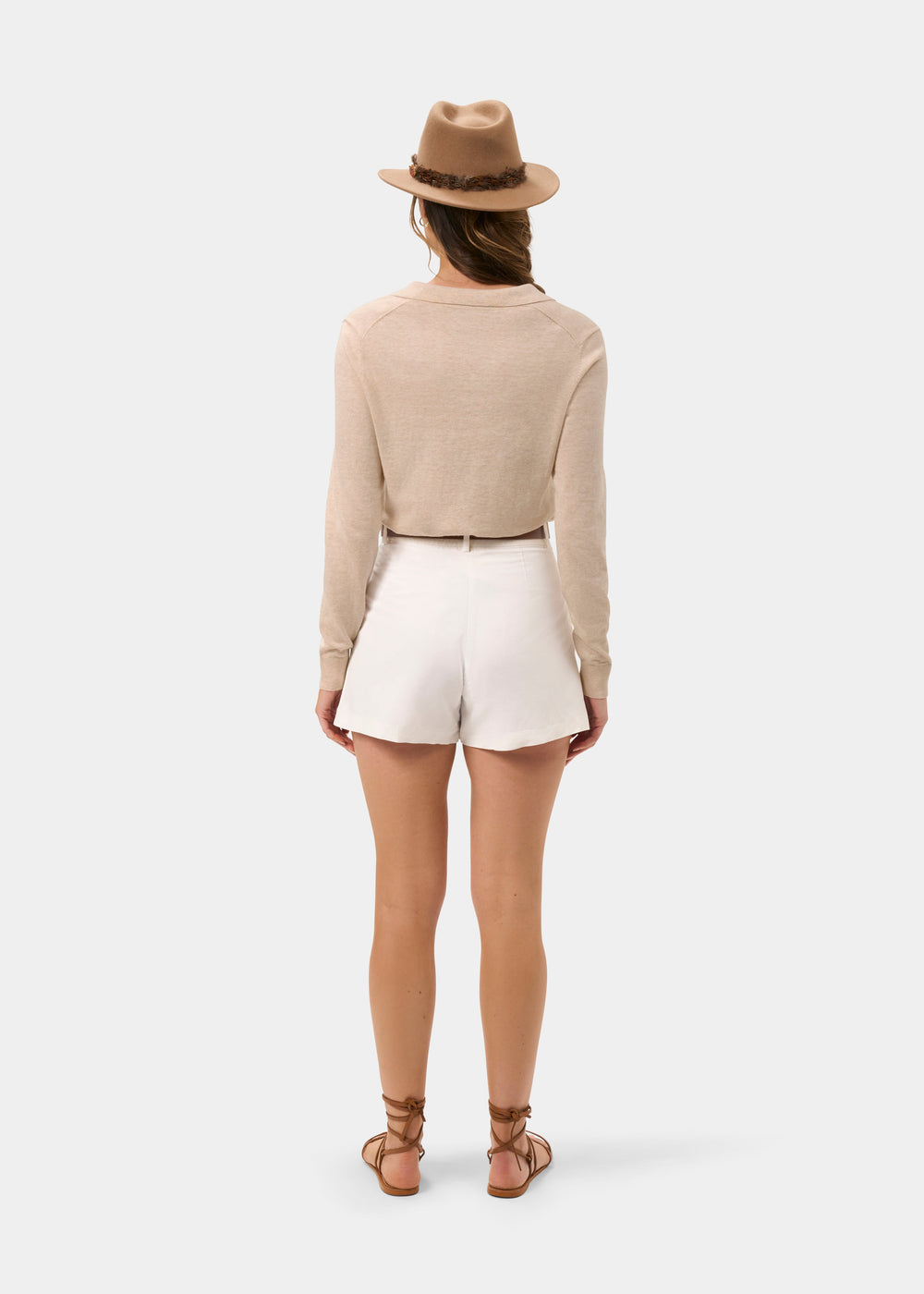 Ladies Cotton Cashmere Open Placket Jumper in Beige