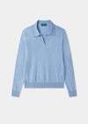 Ladies Cotton Cashmere Open Placket Jumper in Light Blue