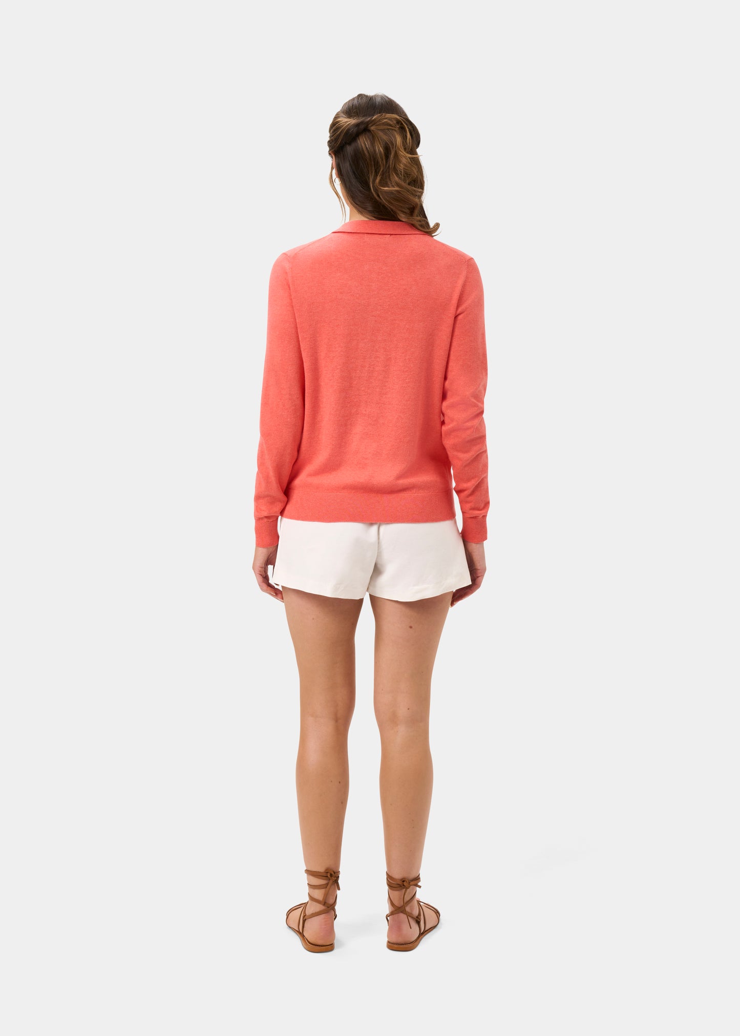 Ladies Cotton Cashmere Open Placket Jumper in Pink