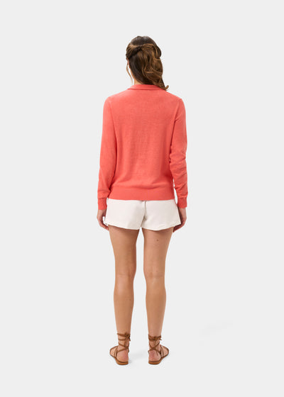 Ladies Cotton Cashmere Open Placket Jumper in Pink