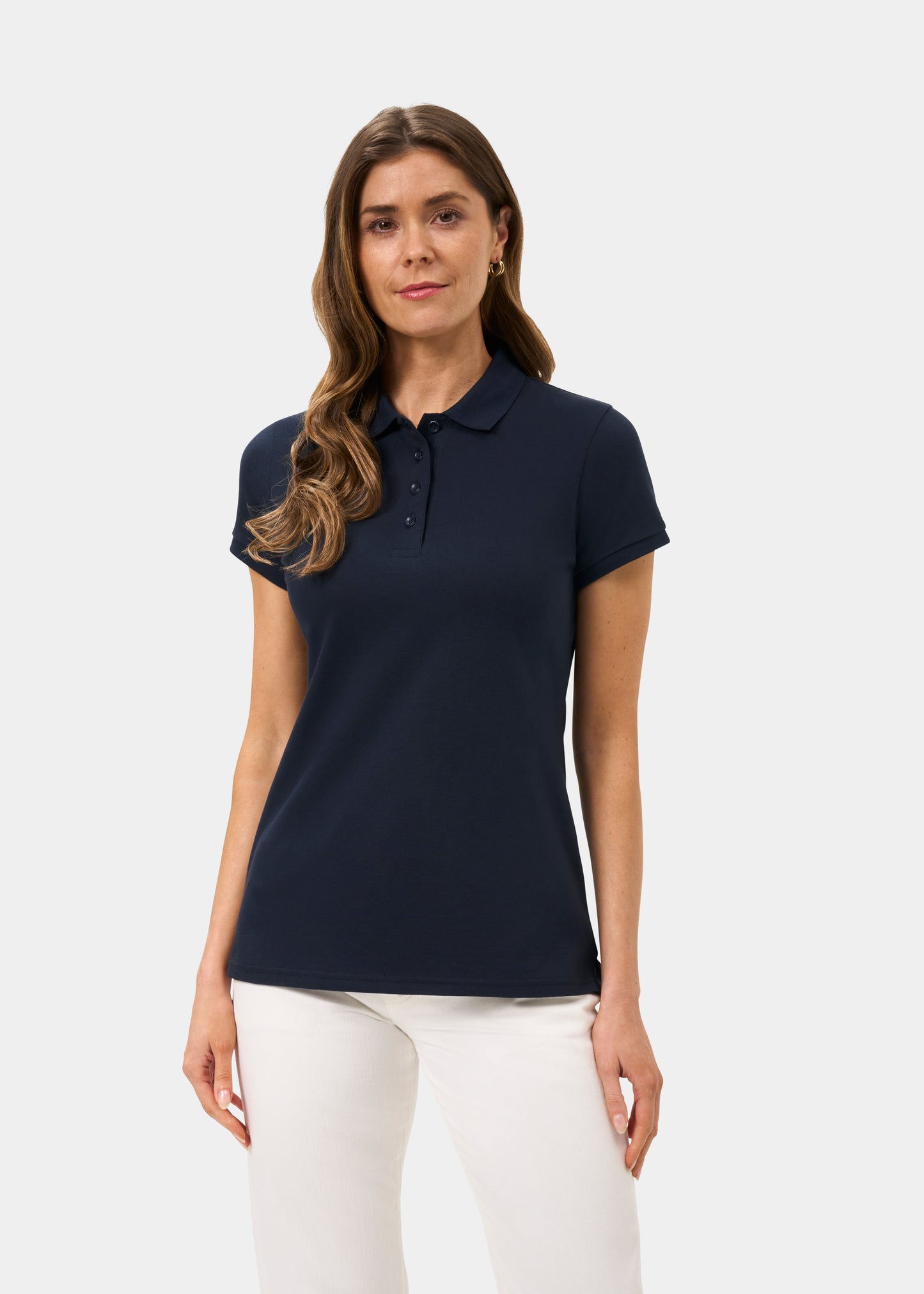 Ladies Cotton Pique Polo Shirt in Navy