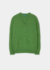 Herrenpullover aus Lammwolle mit V-Ausschnitt in Palm – klassische Passform