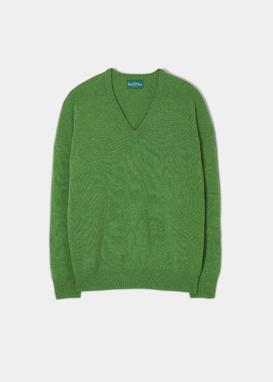 Herrenpullover aus Lammwolle mit V-Ausschnitt in Palm – klassische Passform