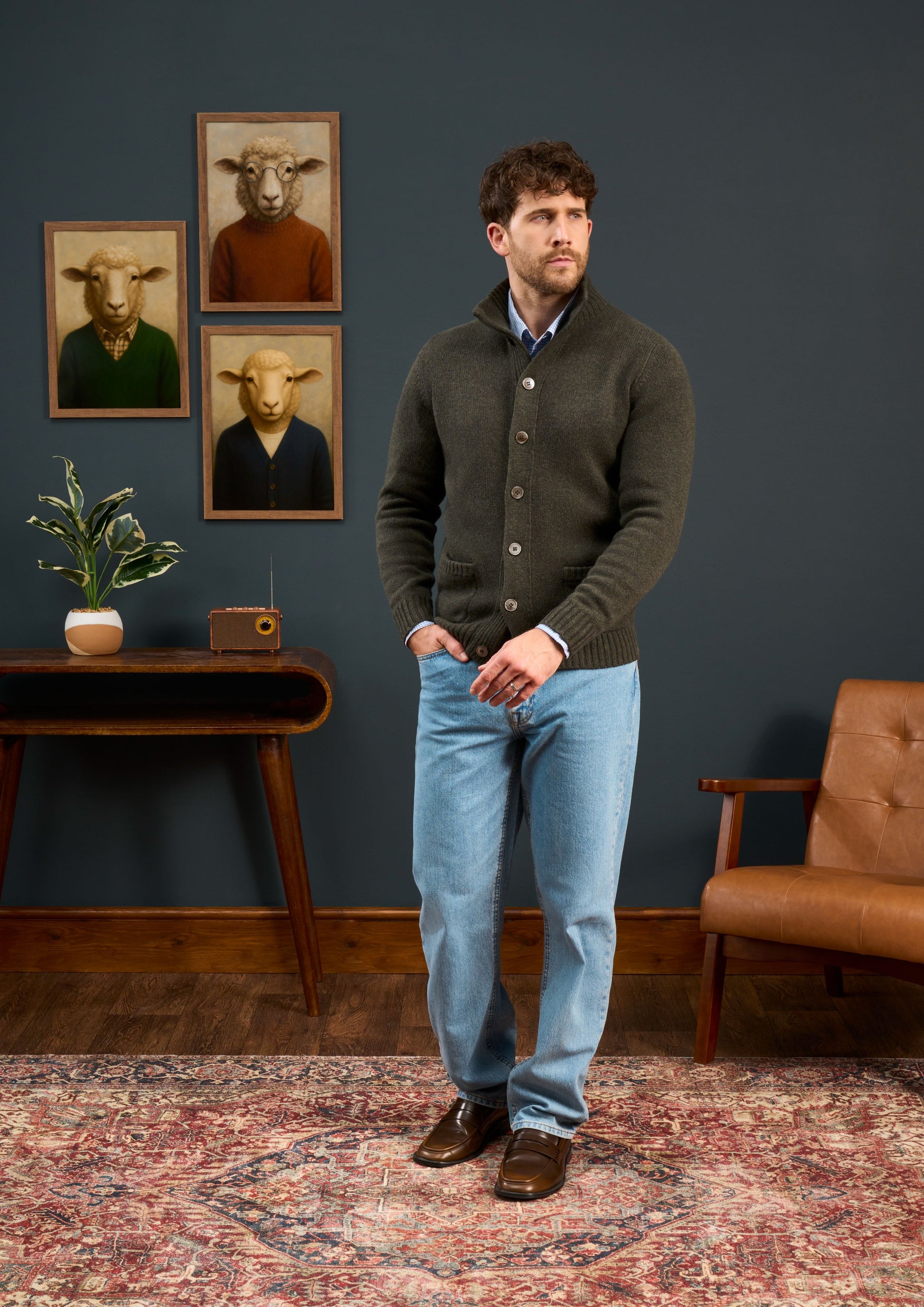 Landford Men's Lambswool Buttoned Jumper In Seaweed
