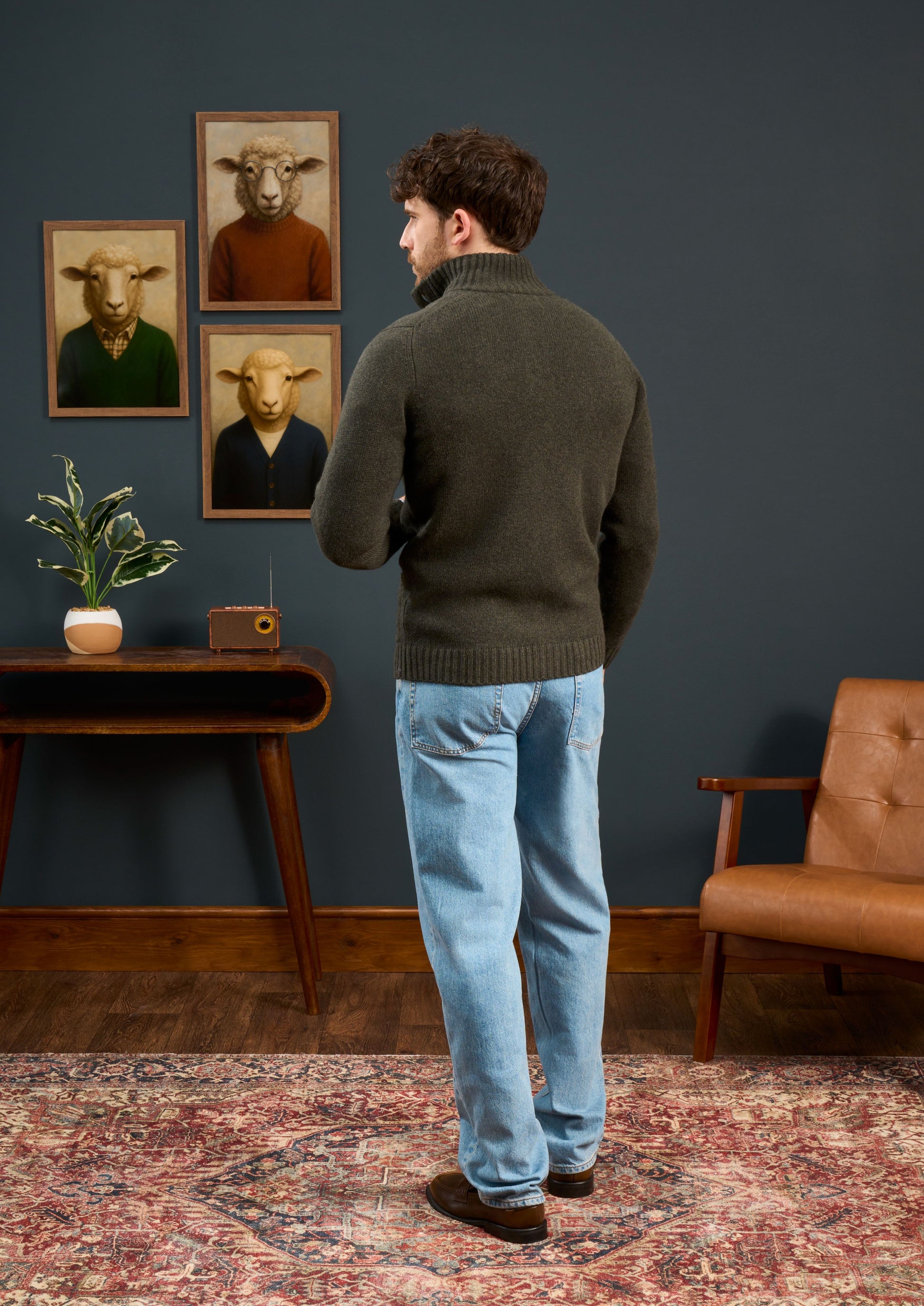 Landford Men's Lambswool Buttoned Jumper In Seaweed