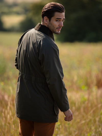 Surrey Men's Cotton Water Repellent Jacket in Olive  -  Regular Fit