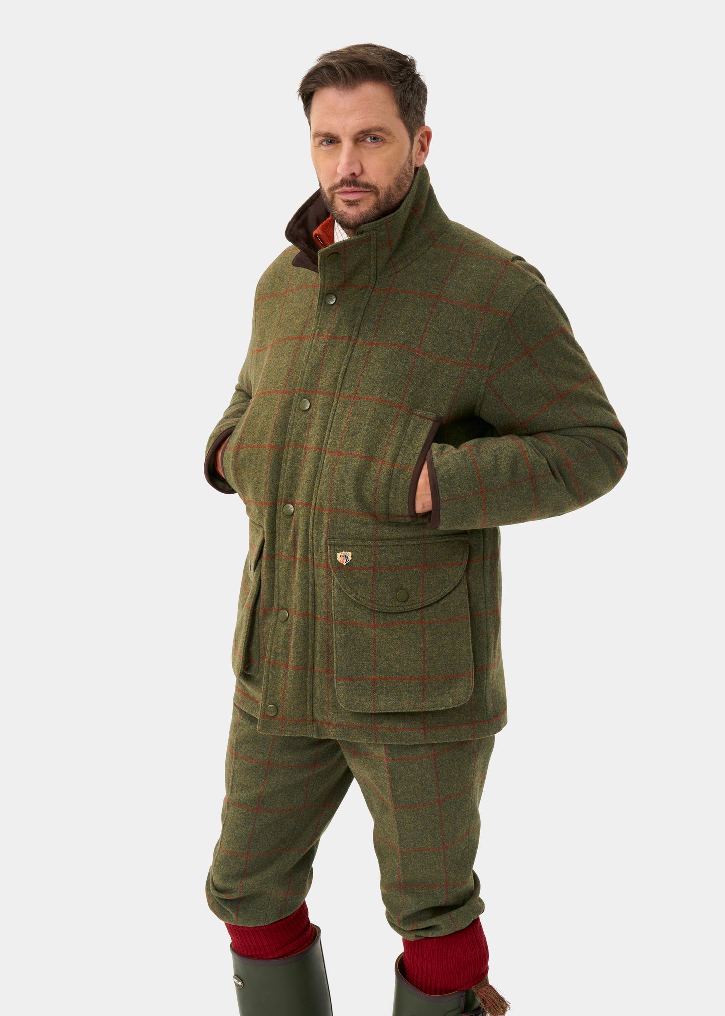 Combrook Men's Tweed Waterproof Shooting Field Coat in Reed  -  Shooting Fit