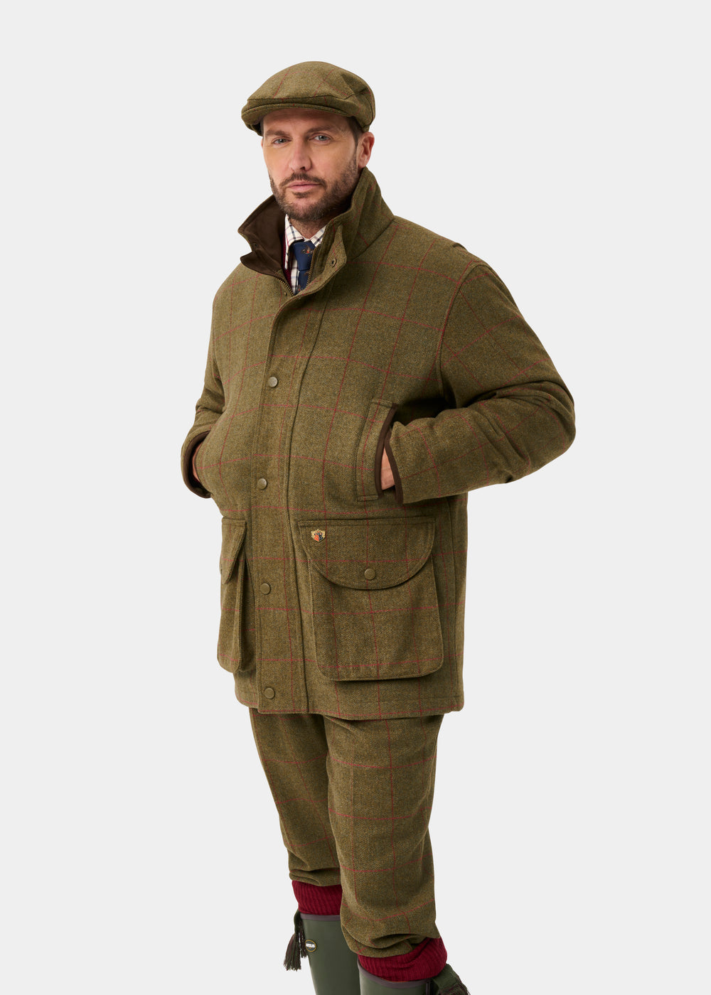 Combrook Men's Tweed Waterproof Shooting Field Coat in Sage  -  Shooting Fit