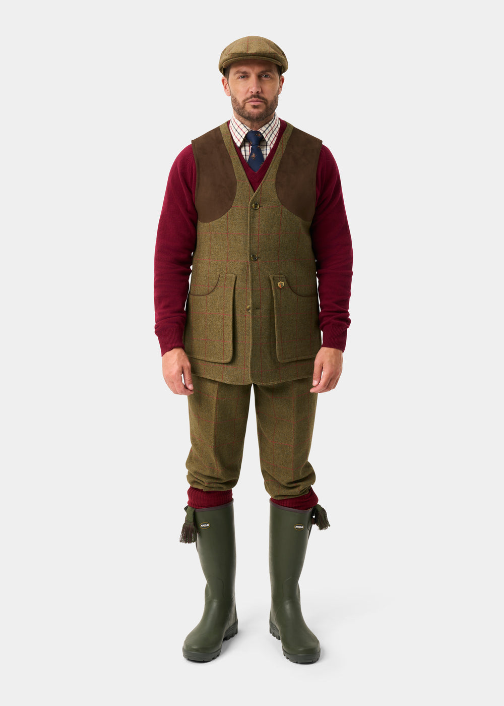 Combrook Men's Tweed Water Repellent Shooting Waistcoat in Sage  -  Shooting Fit