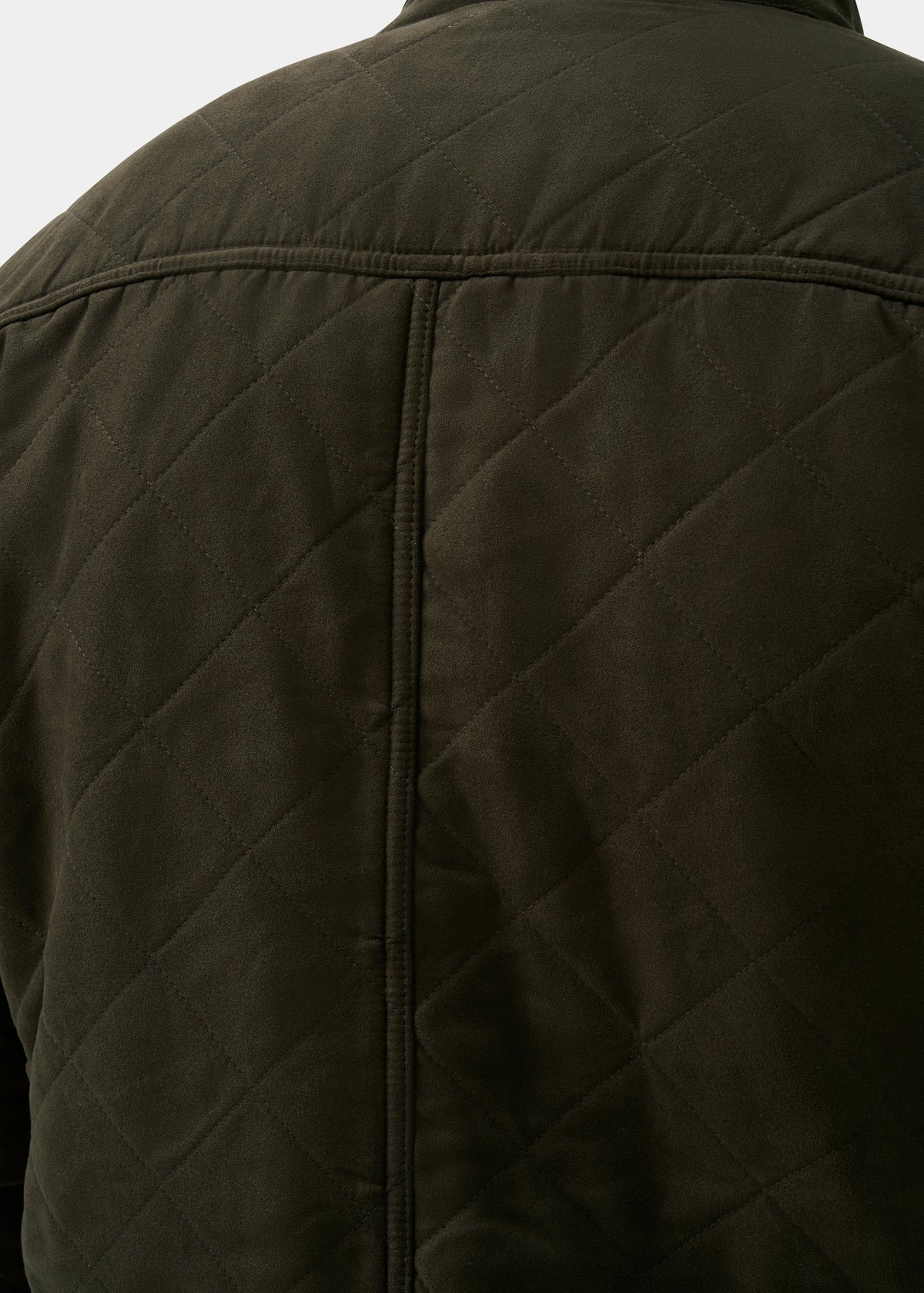 Close-up of the Felwell Men’s Quilted Jacket in Olive, featuring diamond stitching and fleece-lined comfort.