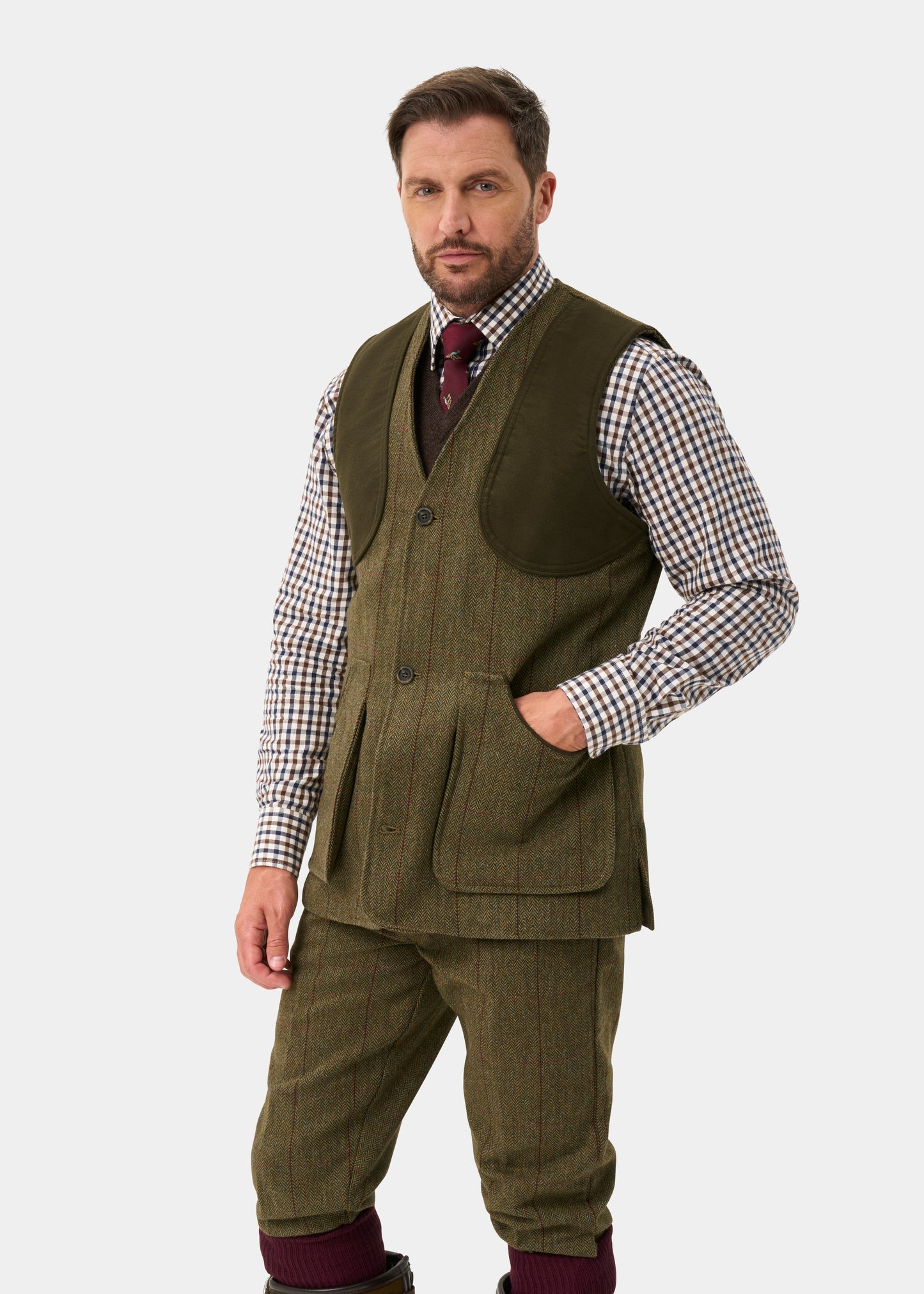 Rutland Men's Tweed Water Repellent Shooting Waistcoat in Oakley  -  Shooting Fit