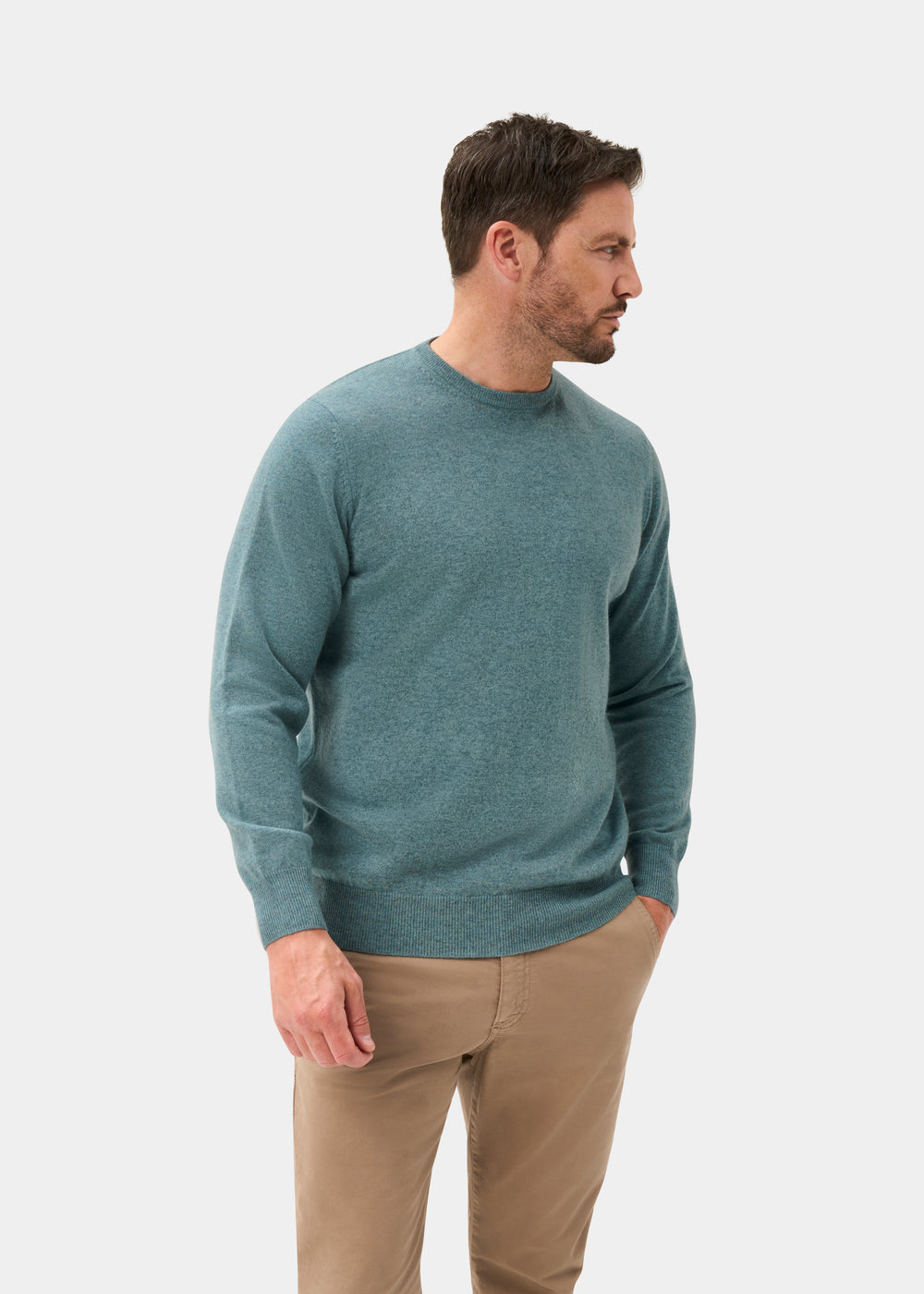 Men's Cashmere Crew Neck Jumper in Caspian