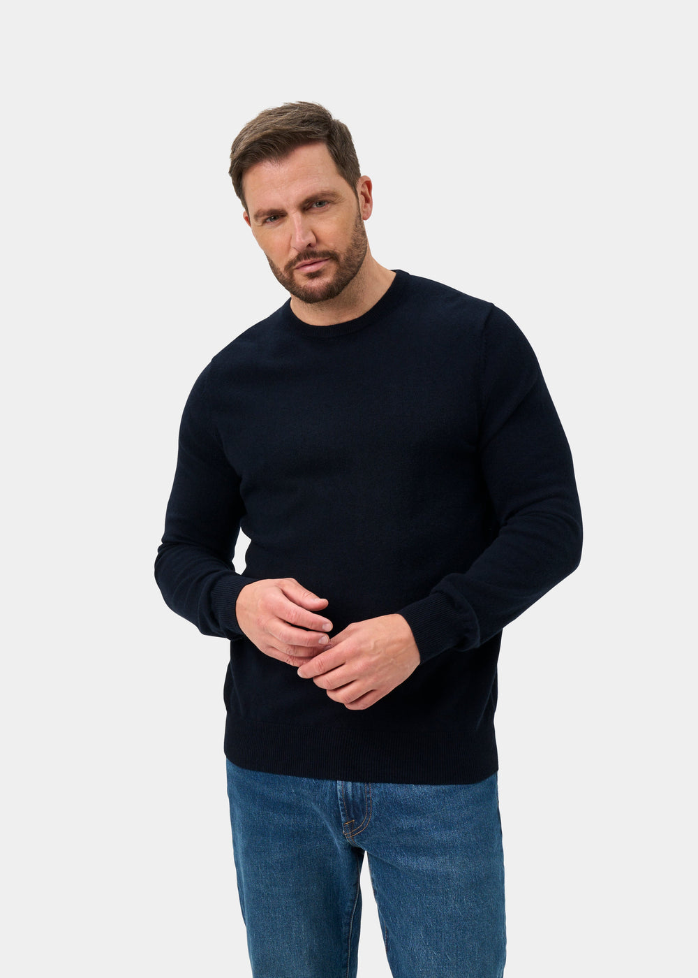 Melfort Pure Cashmere Crew Neck Jumper In Dark Navy - Regular Fit