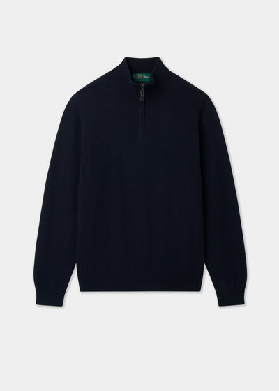 Men's Cashmere Quarter Zip Neck Jumper in Dark Navy
