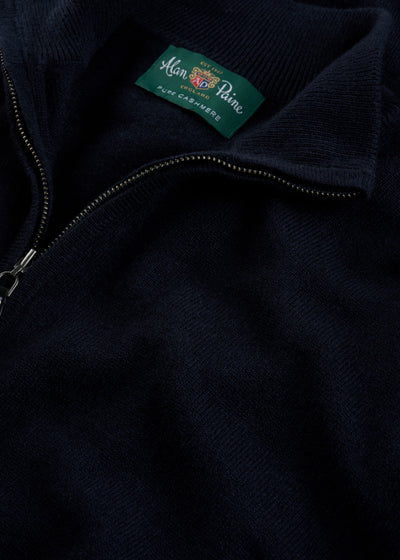 Men's Cashmere Quarter Zip Neck Jumper in Dark Navy